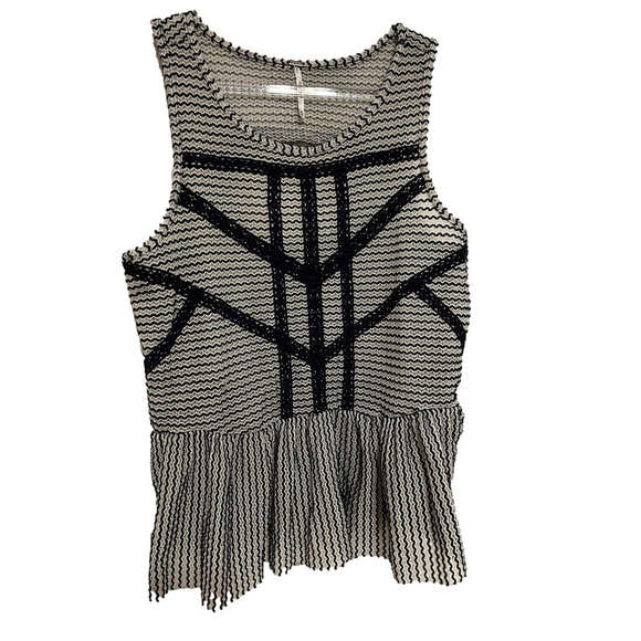 🛼Free People blue Striped peplum lace Blouse size M GUC - Picture 2 of 8